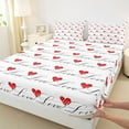 thumbnail image 3 of Manfei Happy Valentine'S Day Twin Sheet Sets,Cute Loves Pattern Twin Fitted Sheet,Red White Flat Sheet For Men Women,Super Cozy Room Decor,3 Pieces, 3 of 7