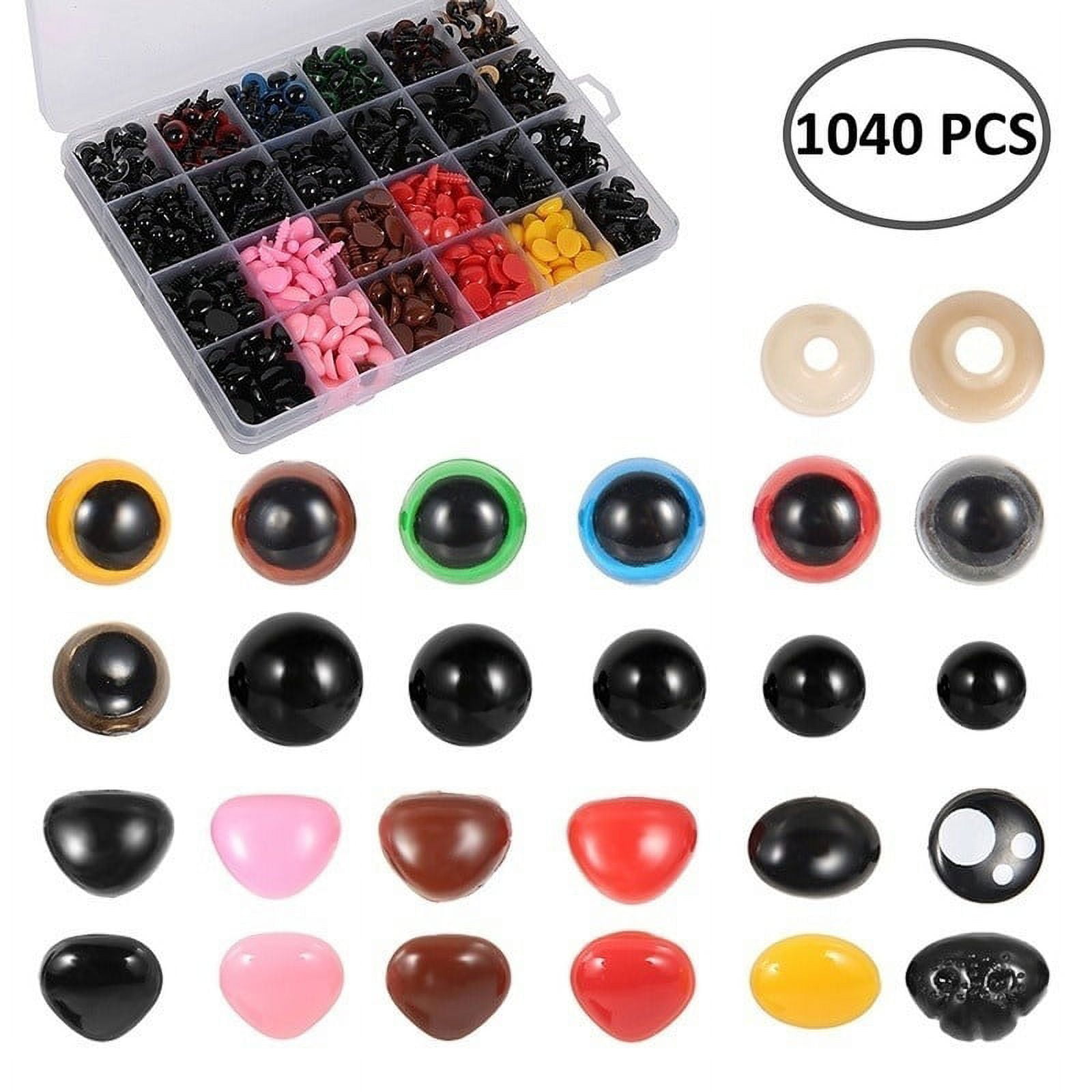 1040/752/150 PCS Colorful/Black Plastic Safety Eyes and Noses with Washers  Assorted Sizes for Doll, Puppet, Teddy Bear, Plush Animal 