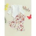thumbnail image 4 of Suealasg 3Pcs Baby Girls Fall Outfits 3 6 Months Newborn Girls Long Sleeve Ribbed Romper Floral Flare Pants Headband Sets 9 12 18 Months Infant Girls Autumn Clothes, 4 of 7