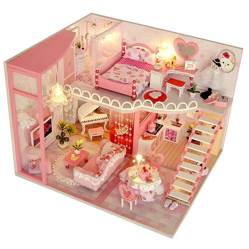 Bamboo House DIY, DIY Doll House Wooden Doll Houses Miniature Dollhouse Furniture Diorama Kit with LED Toys for outlet Children Christmas Gift