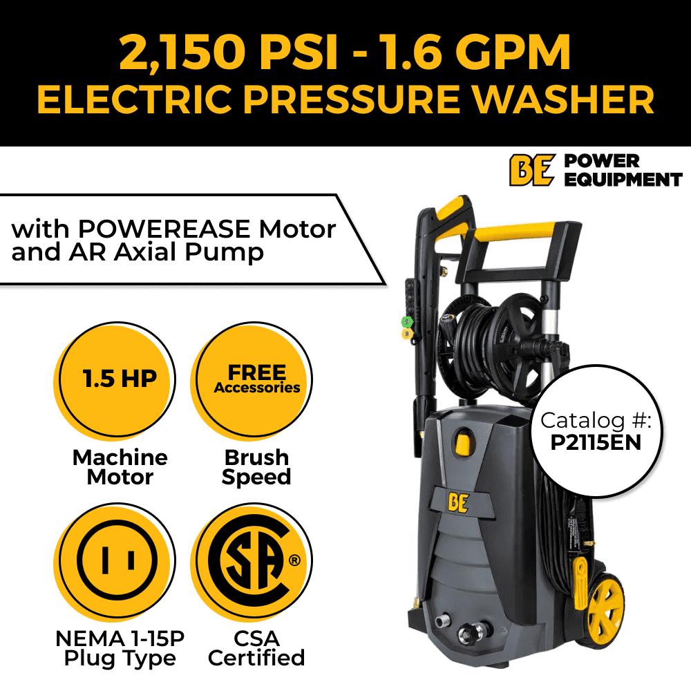 BE Power Equipment 2150 PSI 1.6 GPM Cold Water Corded Electric Pressure Washer