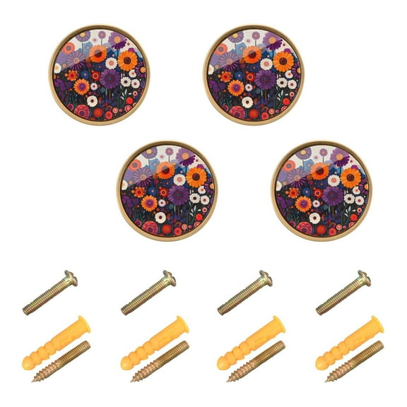Yayeee 8 Pack Cabinet Knobs with Screws Round Zinc Drawer Pulls for Kitchen, Purple Flowers