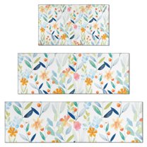 Pioneer Flower Floral Print Pattern Kitchen Rugs Sets Of 3,Kitchen Runner Rugs Non Skid Washable,Decorative Kitchen Floor Mats for Kitchen,Sink,Laundry,17"x30"  17"x47"   17"x59"