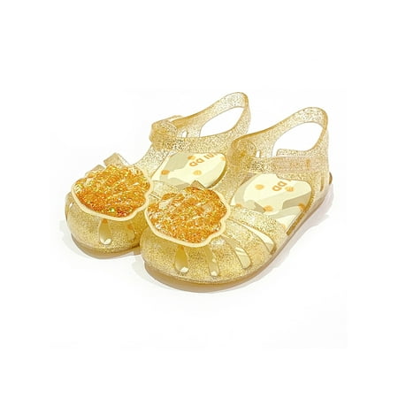 

Sanviglor Girls Flat Sandals Summer Princess Shoes Ankle Strap Jelly Sandal Party Comfort Lightweight Fisherman Cute Beach Golden 11.5C