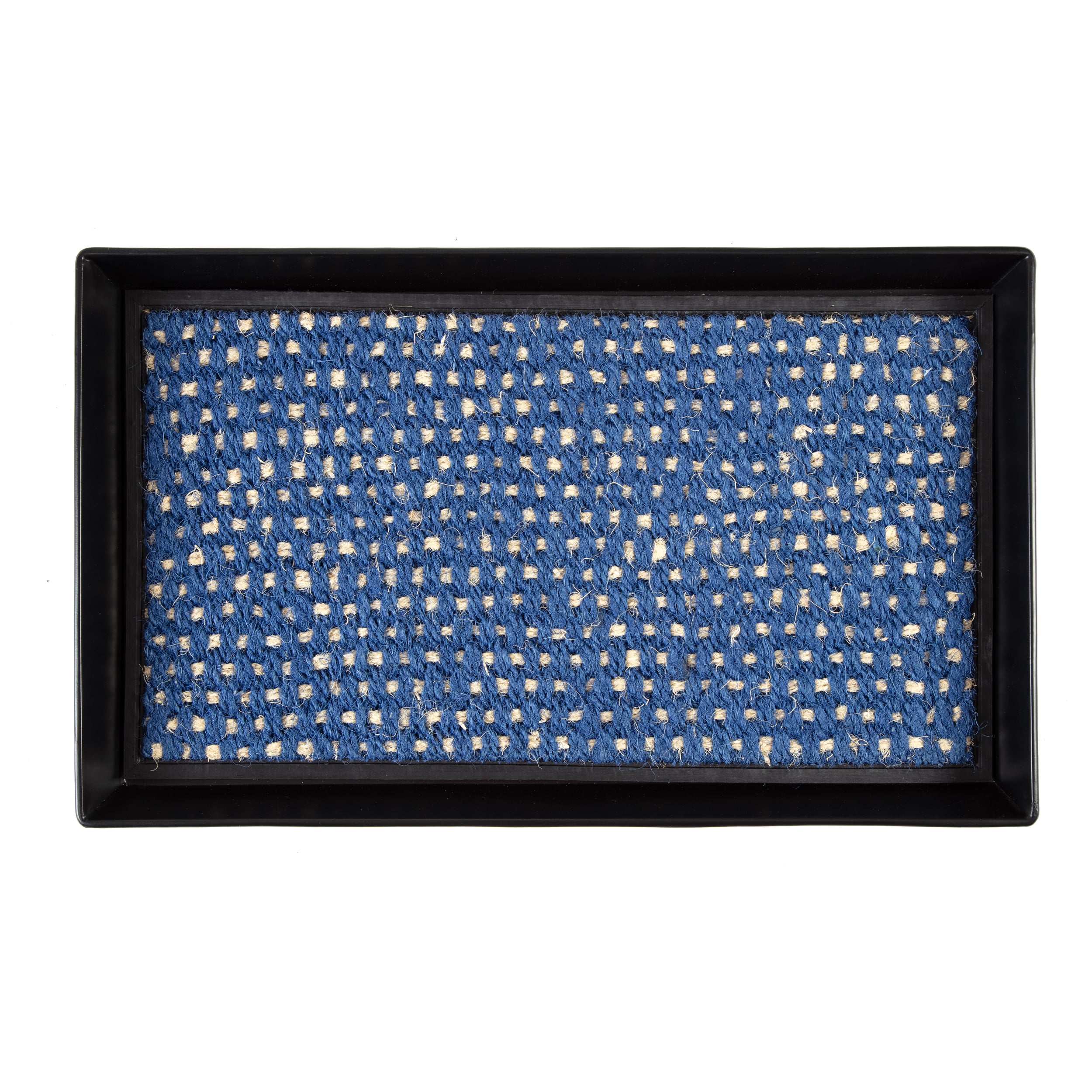 Black Metal Boot Tray with Blue & Ivory Coir Insert