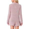 thumbnail image 3 of Conjuntos de lounge para mujeres INSPIRE CHIC, blusa de manga larga con botones y cuello de muesca, pantalones cortos, pijamas de 2 piezas con bolsillos, M, rosa, 3 of 6