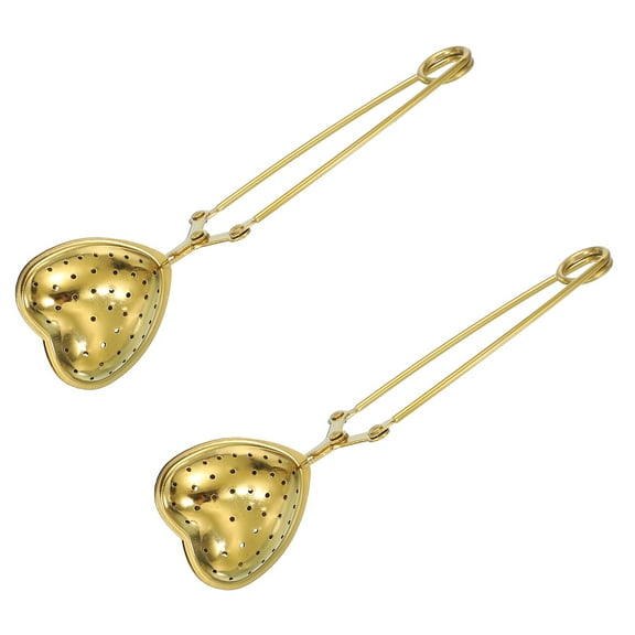 2 Pcs Tea Infuser, Stainless Steel Loose Leaf Tea Infuser Filter, Long Handle Steeper Strainers for Cup and Teapot for Tearoom Office Home, Heart shaped, Gold