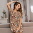 thumbnail image 3 of Balery Traditional Tribal Aztec Camisón de manga corta con cuello redondo para mujer, cómodo y elegante., 3 of 6