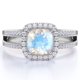 thumbnail image 1 of JeenMata Anillo de Bodas Vintage con Halo de Moissanita y Piedra Lunar Arcoíris de Talla Cojín de 1,75 Uds en Oro Blanco de 18 K sobre Plata, 1 of 6