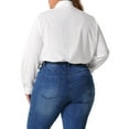 thumbnail image 3 of FAB CURVES Blusas de bodysuit de oficina de manga larga con botones para mujeres de tallas grandes 2X blancas, 3 of 6