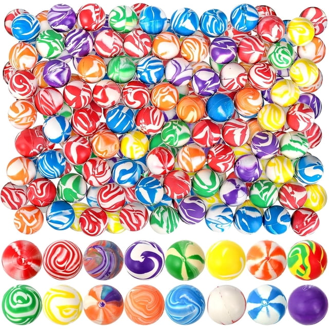 100 Pack Colorful Small Bouncy Balls, 32mm Assorted Rubber Bounce Ball, Bulk Mixed Pattern High Bouncing Balls, Party Favors for Kids, Birthday Gift, School Prizes(1.25 in)
