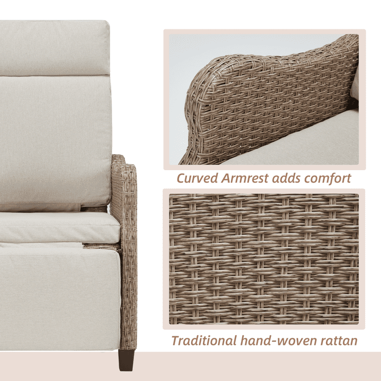 Homrest Outdoor Ratten Lounge Chair with Removable Cushion