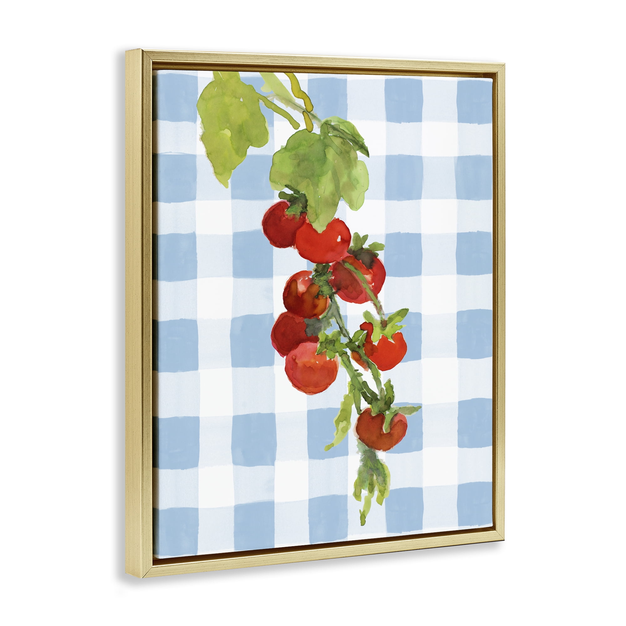 Stupell Industries Vine Ripe Tomatoes on Plaid Gold Framed Floater Canvas Wall Art, design by Lanie Loreth