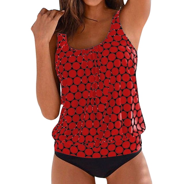 GZWYHT Bikini Sets for Women Bathing Suit for Women Women High Waisted Bikini Two Swimsuits Swimsuit Two Ruched Bikini Set Tankini Swimsuits for Women Plus Size Bathing Suit for Women Red L