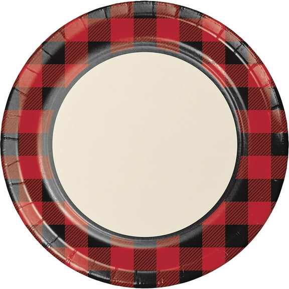 Buffalo Plaid Round Paper Plates 8 Count for 8 Guests