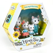 Honey Bee Acres Purringtons Cat Family – Includes 4 Miniature Flocked Animal Figures with Removable Outfits – Dolls for Kids Ages 3+