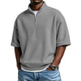 thumbnail image 2 of Dwellite Waffle Short Sleeve Polo Shirts for Men Big and Tall 1/4 Zip Up Shirt Casual Solid Color T Shirts Tops Dark Gray M, 2 of 7