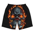 thumbnail image 3 of Uemuo Flame Metal Skull Pattern Men's Swim Trunks Hawaiian Beach Bathing Suit Swimsuits Beach Quick-Dry Shorts with Pockets-, 3 of 9