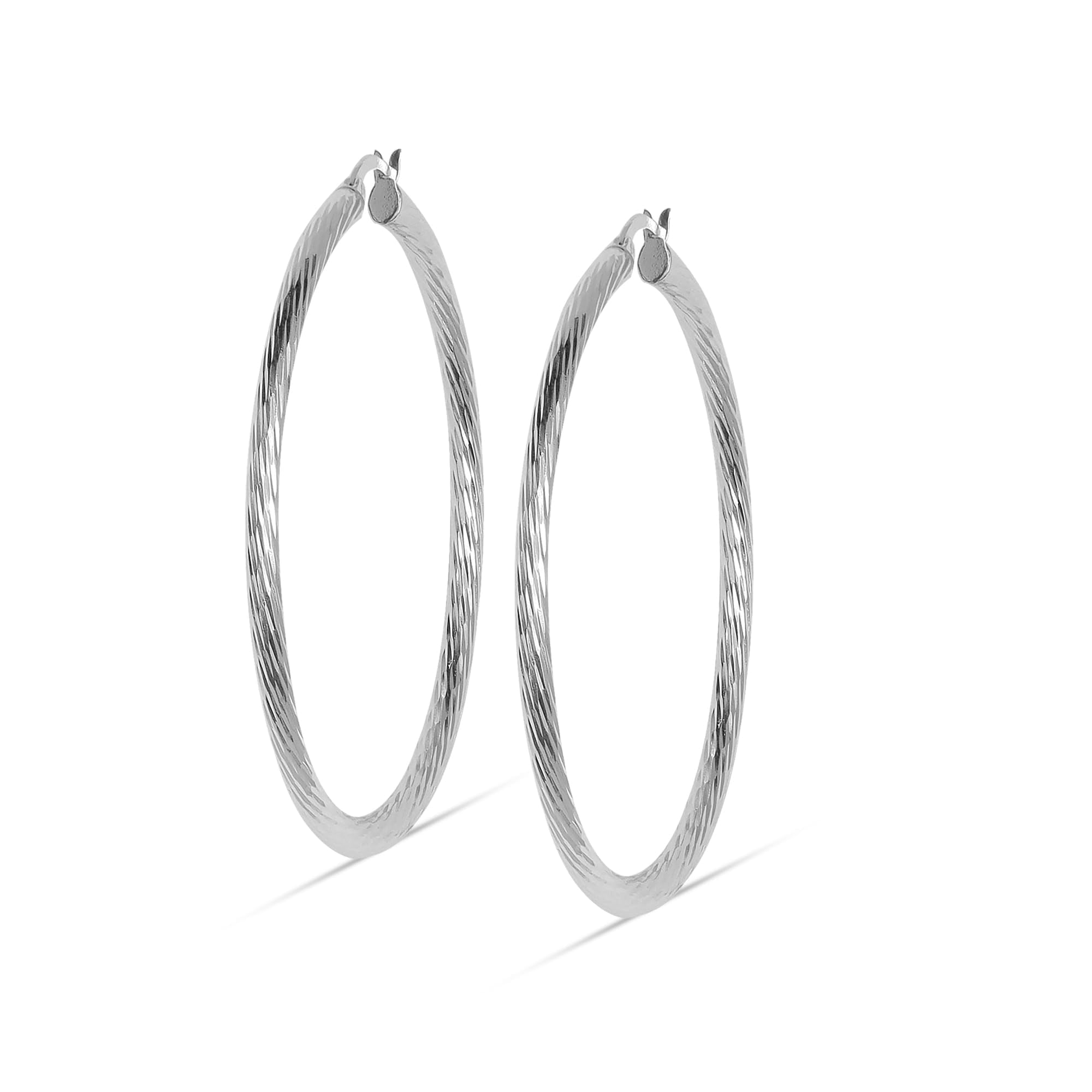 LeCalla 925 Sterling Silver LARGE Hoop Earrings for Women Hypoallergenic Diamond Cut Earring Hoops for Women 50MM
