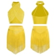 thumbnail image 2 of iiniim Women's Cha Cha Latin Salsa Dance Outfits Sleeveless Ruched Crop Top with Fringe Swing  Skirt Yellow XL, 2 of 7