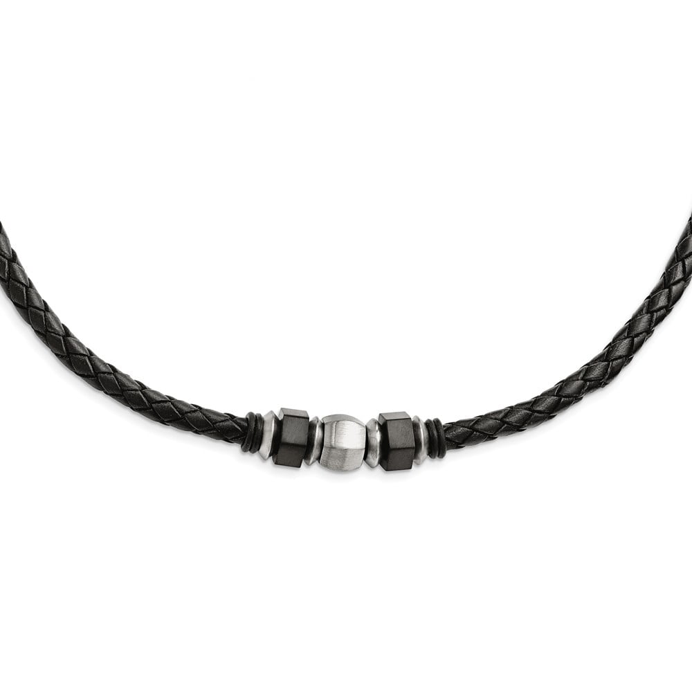 White Stainless Steel necklace Cord & Leather 19.25 in