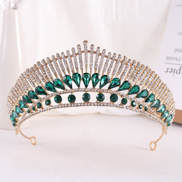 Nvzi Tiara de boda para novia, diadema de princesa, corona de novia, joyería para el cabello con diamantes de imitación de cristal,graduación, boda, fiesta de disfraces (verde)