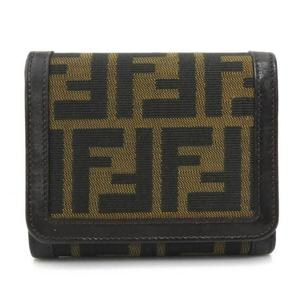 Pre-Owned FENDI Tri-fold Wallet Zucca Canvas Leather Brown Women's e60560g (Good)