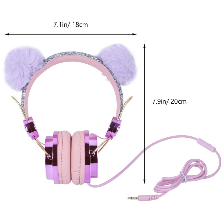 Kids Headphones Glitter Plush Ear Volume Limiting Adjustable Anime