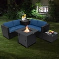 thumbnail image 3 of Topbuy 5-Piece Outdoor Patio Furniture Set with 50,000 BTU Propane Fire Pit Table Patio PE Wicker Conversation Set with Cushions Storage Box and Tempered Glass Coffee Table Navy, 3 of 10