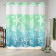 thumbnail image 6 of No Hook Shower Curtain, Teal Blue Ombre Coastal Shower Curtains for Bathroom with See Through Top Window, Sea Nautical Summer Beach Starfish Coral Waterproof & Washable Bath Curtain Long 72"x78", 6 of 9