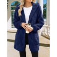 thumbnail image 4 of Womens Fleece Zip Up Jacket with Pockets Oversized Long Hoodie Fuzzy Long Sleeves Jackets Warm Teddy Coat Blue S, 4 of 8