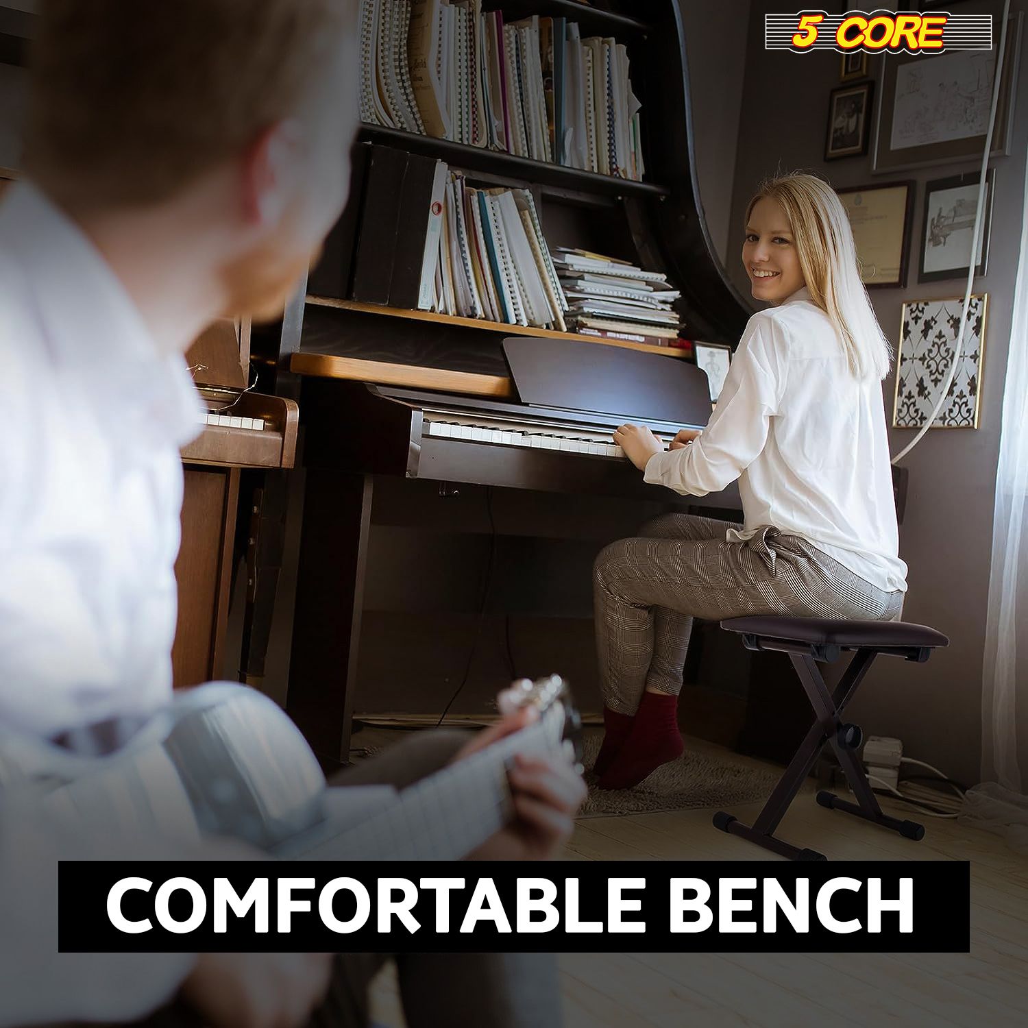 Keyboard Bench Pair X Style Piano Stool Thick Padded 12 to 18.5 inch Adjustable Keyboards Chair Brown