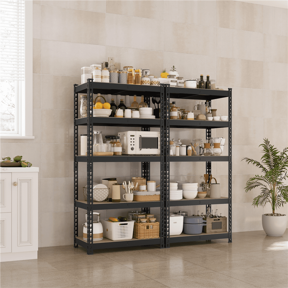 Alden Design 5-Shelf Boltless & Adjustable Steel Storage Shelf Unit, Black, 2 Pack