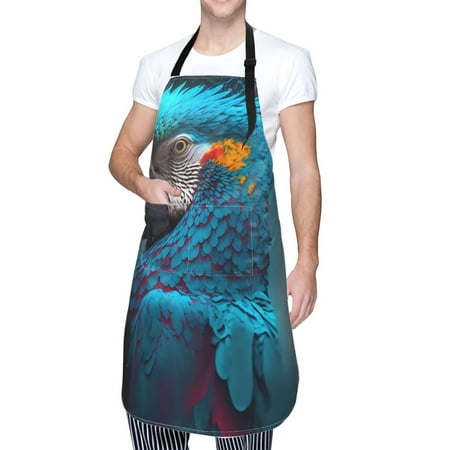 

Cauagu Modern Style Blue Parrot Aprons with Pockets Waterproof Apron for Women Kitchen Cooking Apron Adjustable Bib Aprons Chef Apron for Cooking Drawing Crafting