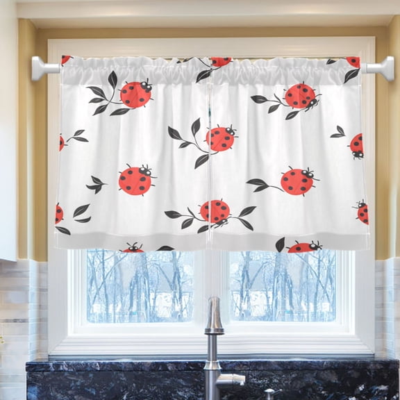 Ryvnso Ladybugs Leaves Half Curtains Sets Tier 2 Panels Short Curtain Rod Pocket 27"W x 24"L