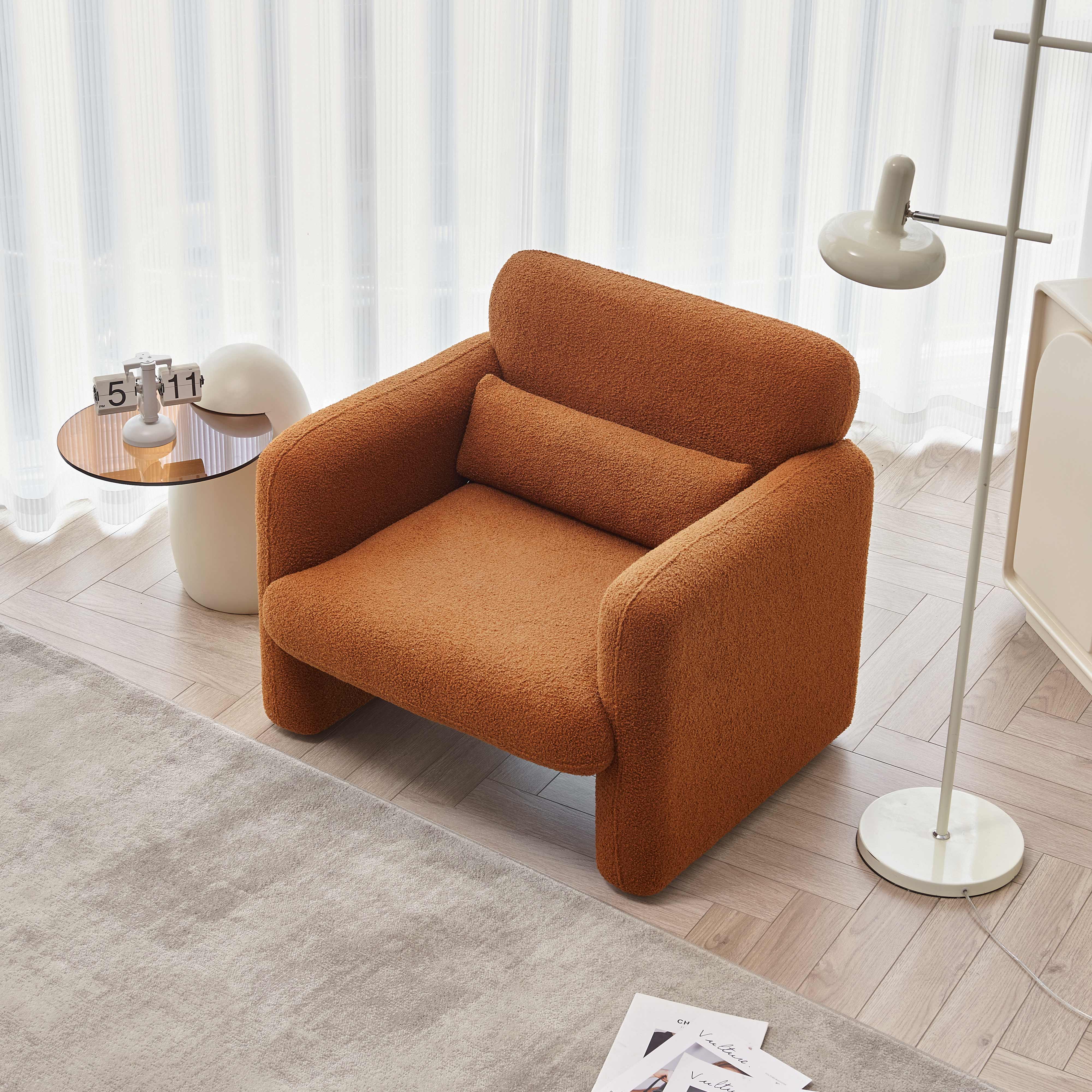 MAYEERTY Modern Lamb Fabric Armchair Solid Wood Frame Toss Pillow Included