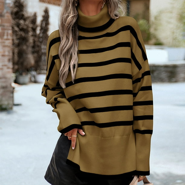 Clairlio Turtleneck Casual Sweater Loose Fit Women Drop Shoulder