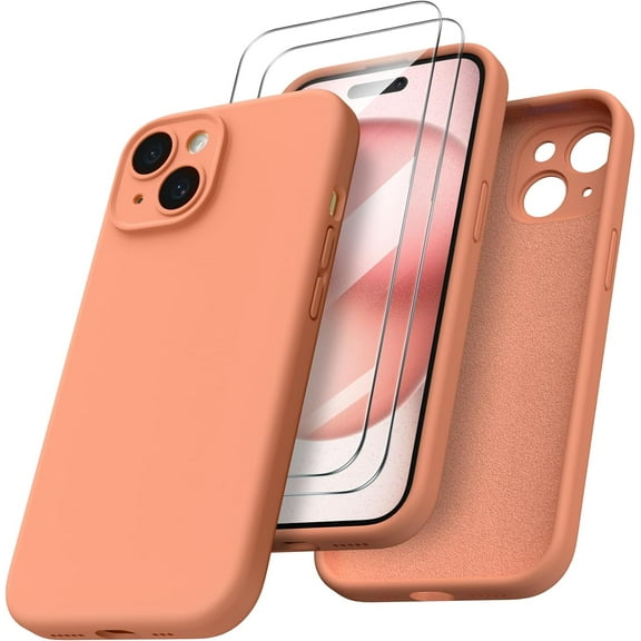 Compatible with iPhone 15 Case Shockproof with Screen Protectors, Waterproof Liquid Silicone Rubber Full Cover Protective Case for iPhone 15 6.1 inch-Orange