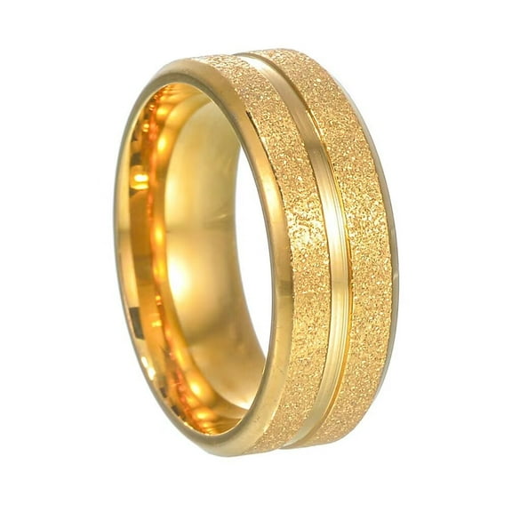 PAMTIER Men's Stainless Steel 8MM Simple Sandblasted Eternity Ring Wedding Band Gold Size 6