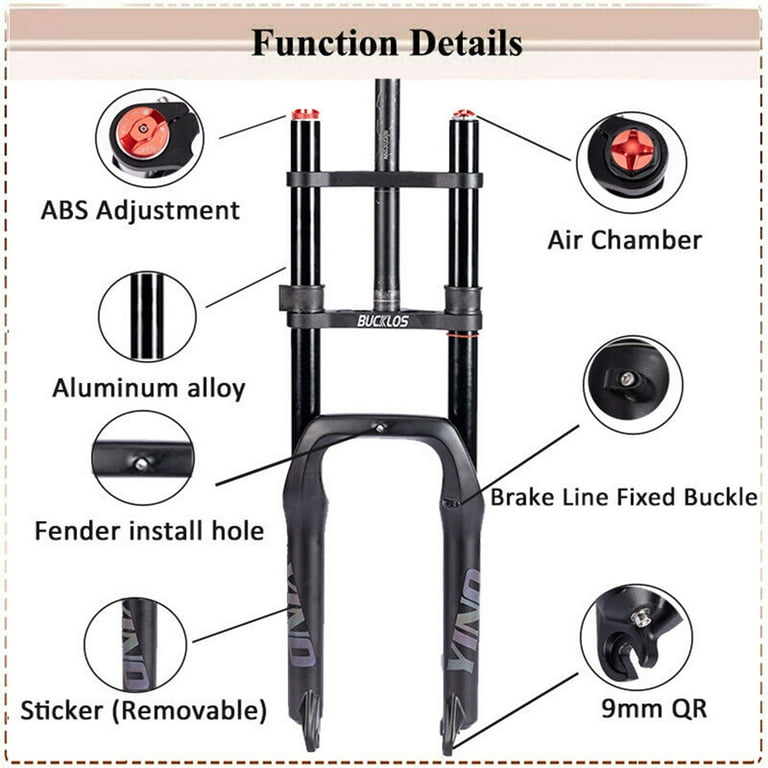 BUCKLOS 20 inch 4.0 Fat Tire E Bike Air Suspension Fork 180mm Travel Spacing Hub 135mm Straight Tube MTB Manual Lockout 9mm QR Mountain Bike Double