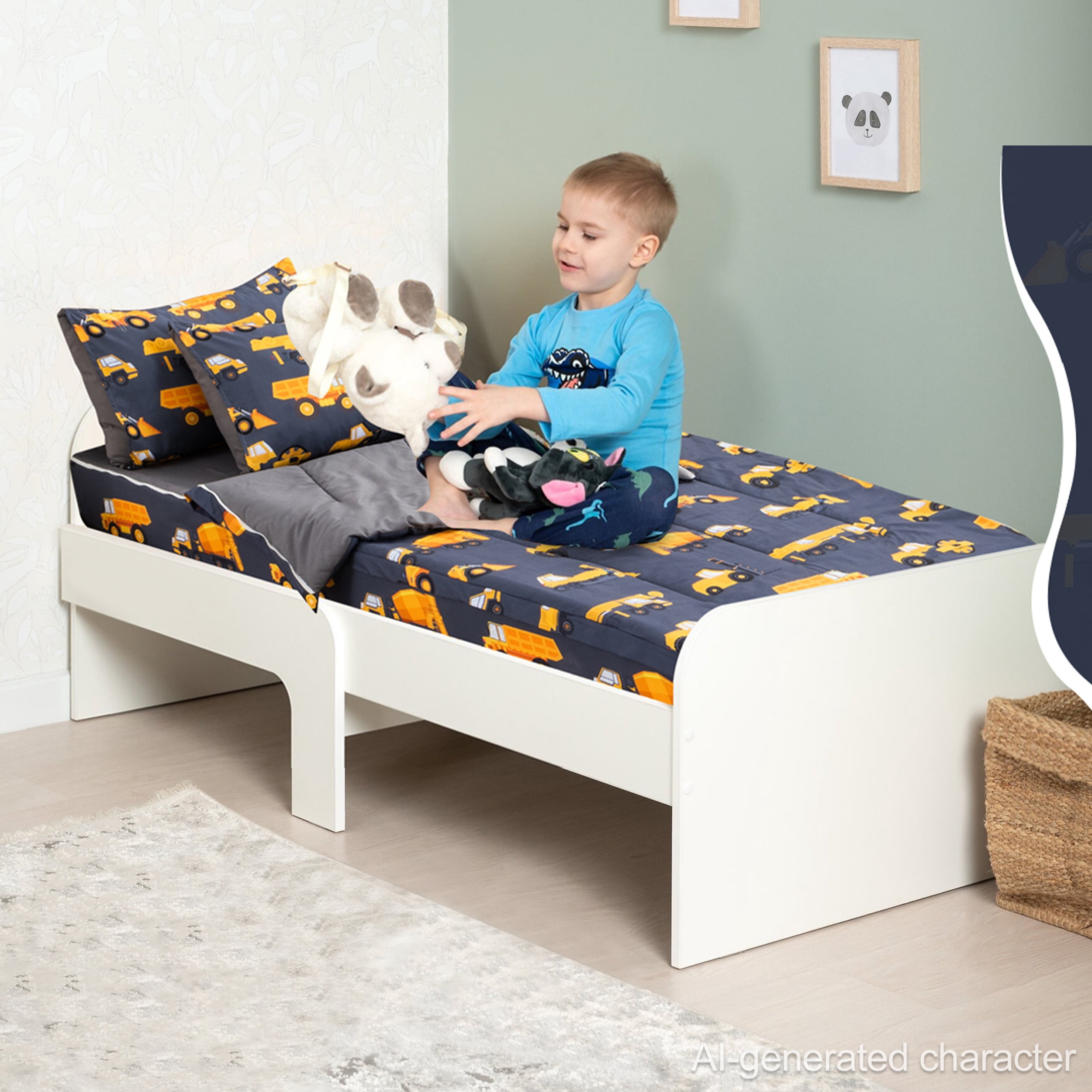 Btargot Gray Car Zipper Twin Comforter Set for Boys Construction Truck Tractor Bedding Set