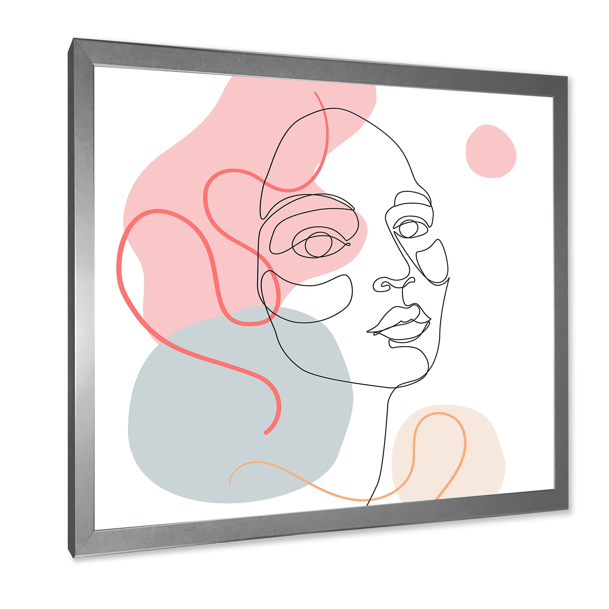 Designart 'One Line Drawing of Young Girl In Pastel Tones' Modern Framed Art Print