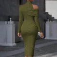 thumbnail image 3 of Dvprdro Womens Party Evening Midi Dress Asymmetric High Neck Long Sleeve Ruched Side Slit Fitted Solid, 3 of 5