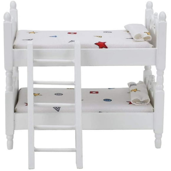 20241:12 doll house wooden bunk bed, simulation mini doll house bunk bed miniature furniture scene model