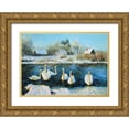 thumbnail image 1 of Pautov, Igor 32x24 Gold Ornate Wood Framed with Double Matting Museum Art Print Titled - Swans near Village, 1 of 4