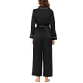 thumbnail image 3 of INSPIRE CHIC Women's Satin Long Sleeves Top and Pants Lounge 2pcs Pj Sets S Black, 3 of 5
