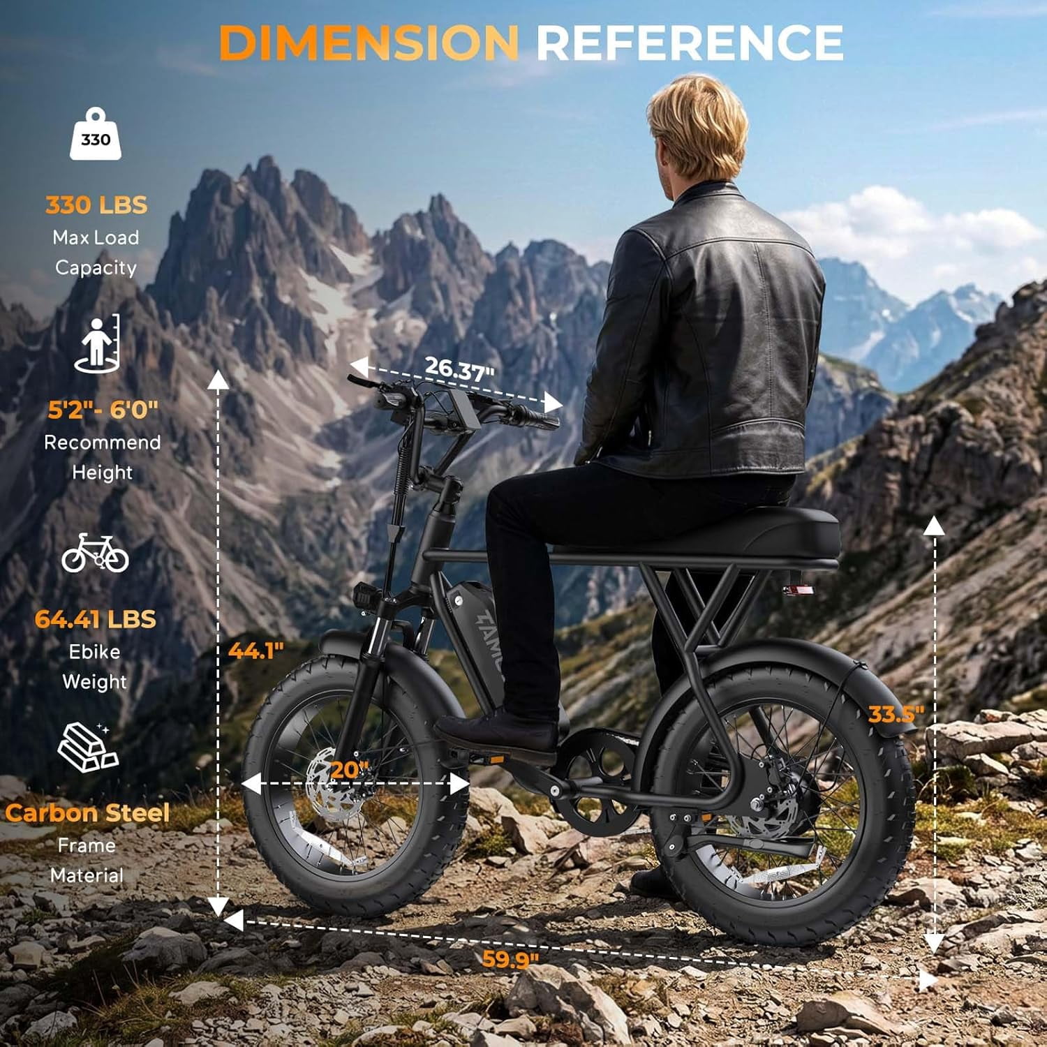 Tamobyke T63 Electric Bike for Teens&Adults,750W Motor up to 20MPH,36V/13Ah Battery,20"x4.0" Fat Tire E-Mountain Bike,App Control,UL2849
