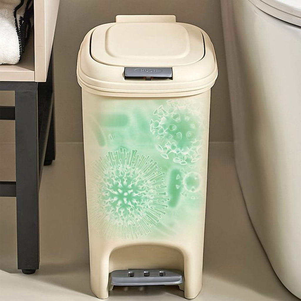 lanema Modern Cream White 8L 10L 15L Foot Press Trash Can with Double Opening Paper Basket Box for Kitchen and Bathroom