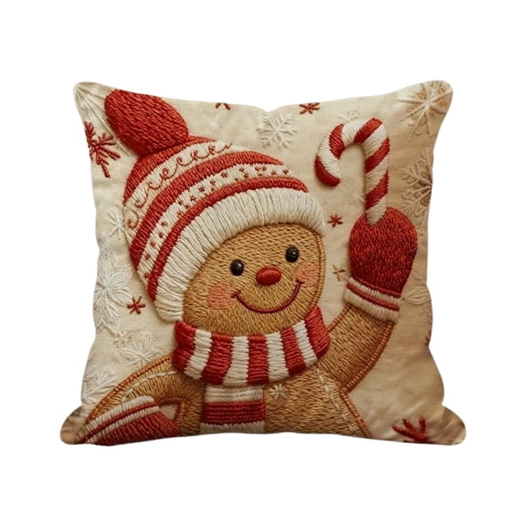 huayou Gingerbread Man Embroidery Print Christmas Throw Pillow Cover 17.72×17.72in Soft Cushion Case for Sofa Couch Bedroom Living Room Farmhouse Holiday Decoration