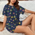 thumbnail image 4 of Fuzoiu Mardi Gras Carnival Print Women's Short-Sleeved Pajama Set,Lounge Sleepwear Set,Womens Pajama Sets 2 Piece,Button-Up Top and Shorts with Pockets-XX-Large, 4 of 7